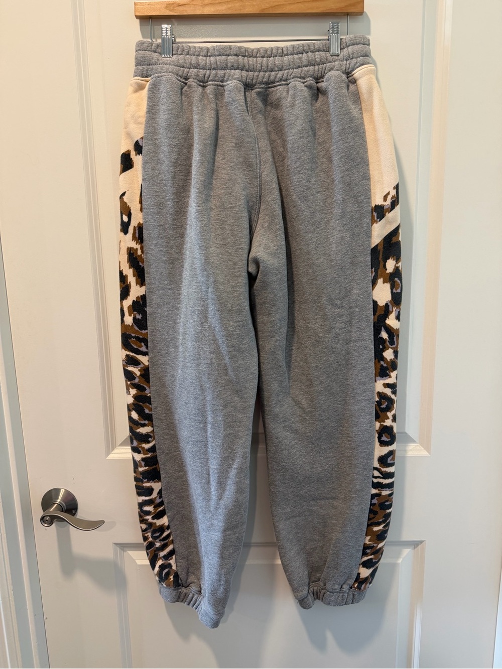 Free People Gray Jogger Bottoms with Leopard Side Panels and Orange Trim - Picture 4 of 5